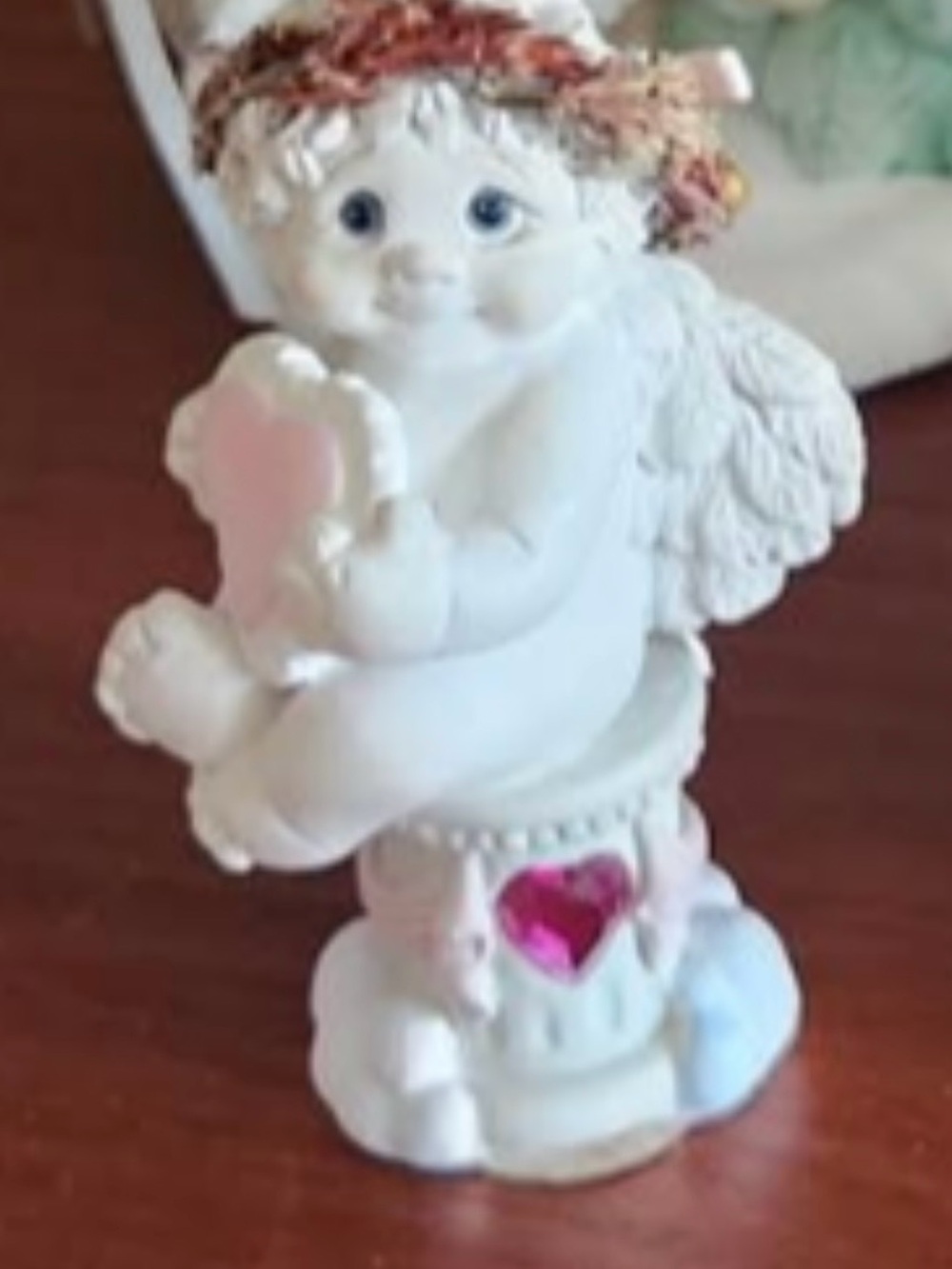 White Cherub Angel Figurine with Heart Accent October birthstone
